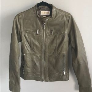 Michael Kors olive green Moto leather jacket S